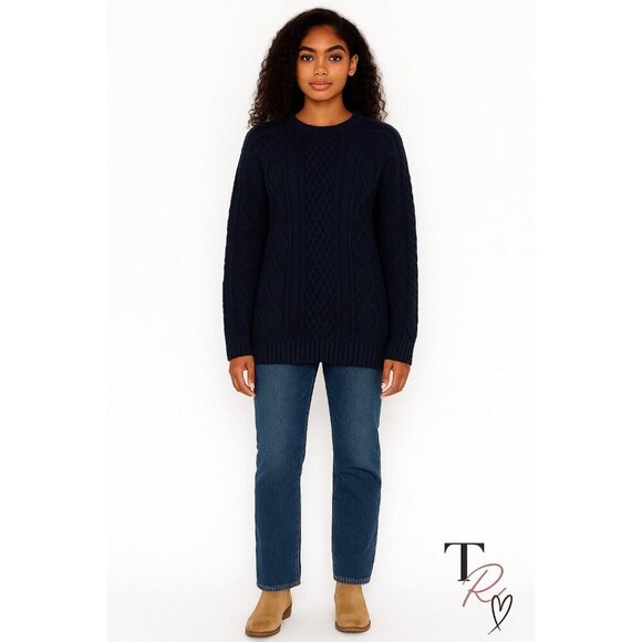GAP Sweaters - GAP Navy Blue Cable Knit Fisherman Sweater Size Small TALL/Long Length